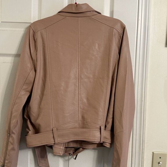 NWT Zenana Pink Rose Faux Leather Moto Biker Jacket - Picture 2 of 5